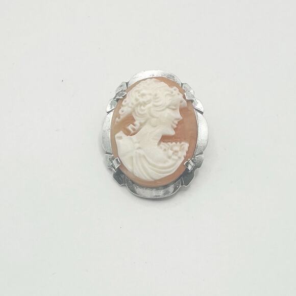 Cameo Sterling Silver Brooch Pin Victorian Ladies Head Profile Vintage Jewelry - Picture 11 of 12